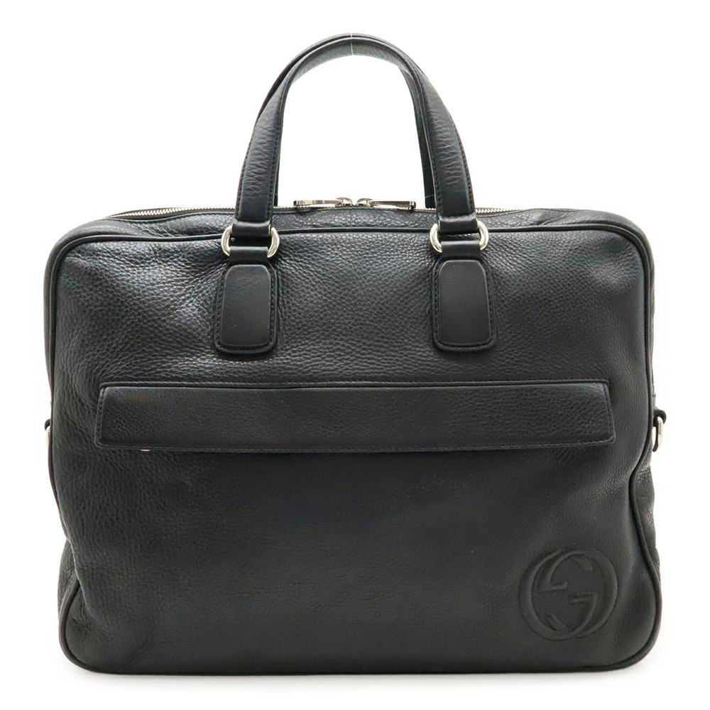 Gucci Interlocking G Business Bag Briefcase Leather Black Shoulder Strap